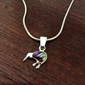 Sterling Silver and Abalone Kiwi Bird Necklace